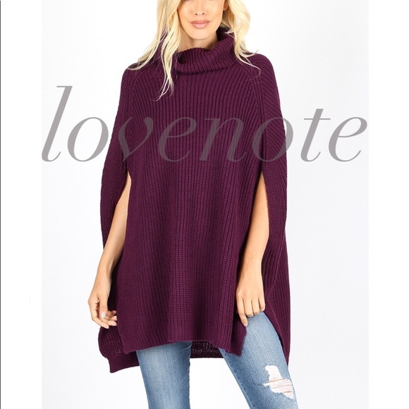 lovenote Sweaters - 1 left! Sz L • Soft Cowl Neck Poncho Tunic Sweater